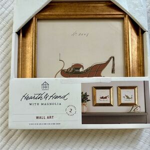 Hearth & Hand with Magnolia Vintage Christmas Sleigh Framed Wall Art 8”x8” NWT